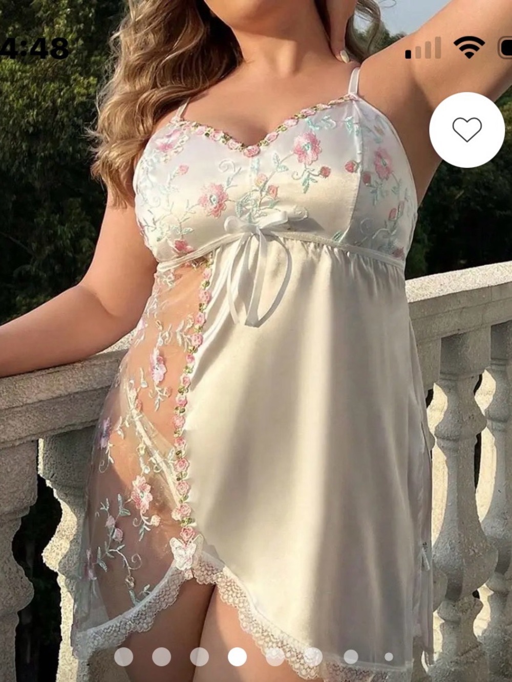 Silk-Feel Ivory Floral Embroidered Chemise